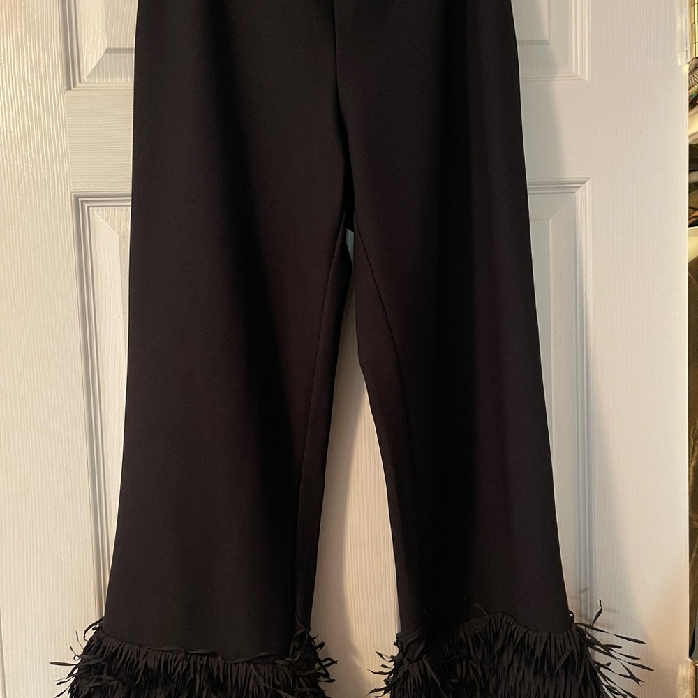 H&M Black Cropped Pants with Fringe Hem